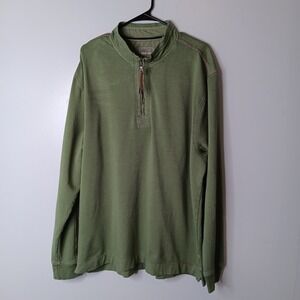 True Grit Pullover Sweater Mens Size 2XL Green Quarter Zip Long Sleeve Casual